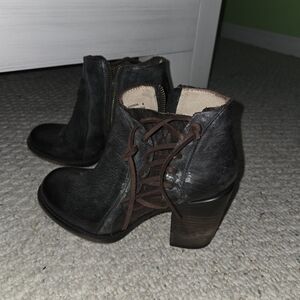 Freebird by Steven Black Leather Lace-Up Ankle Booties with Brown Laces